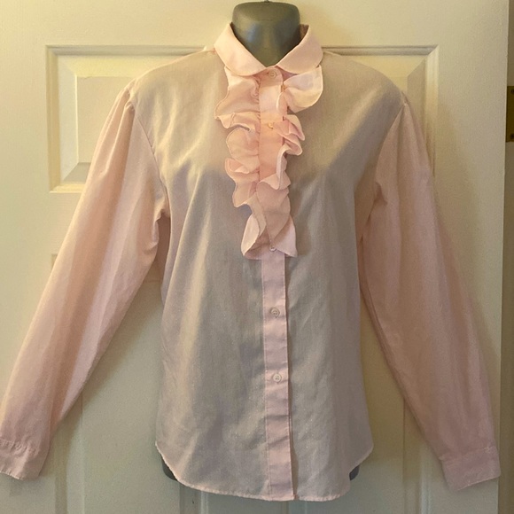 Vintage pink ruffle collar button down blouse - Picture 2 of 10